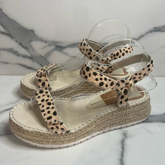 Dolce Vita | Leopard Print Calf Hair Hook & Loop Platform Chucky Sandals Sz 9.5 - Picture 4 of 8
